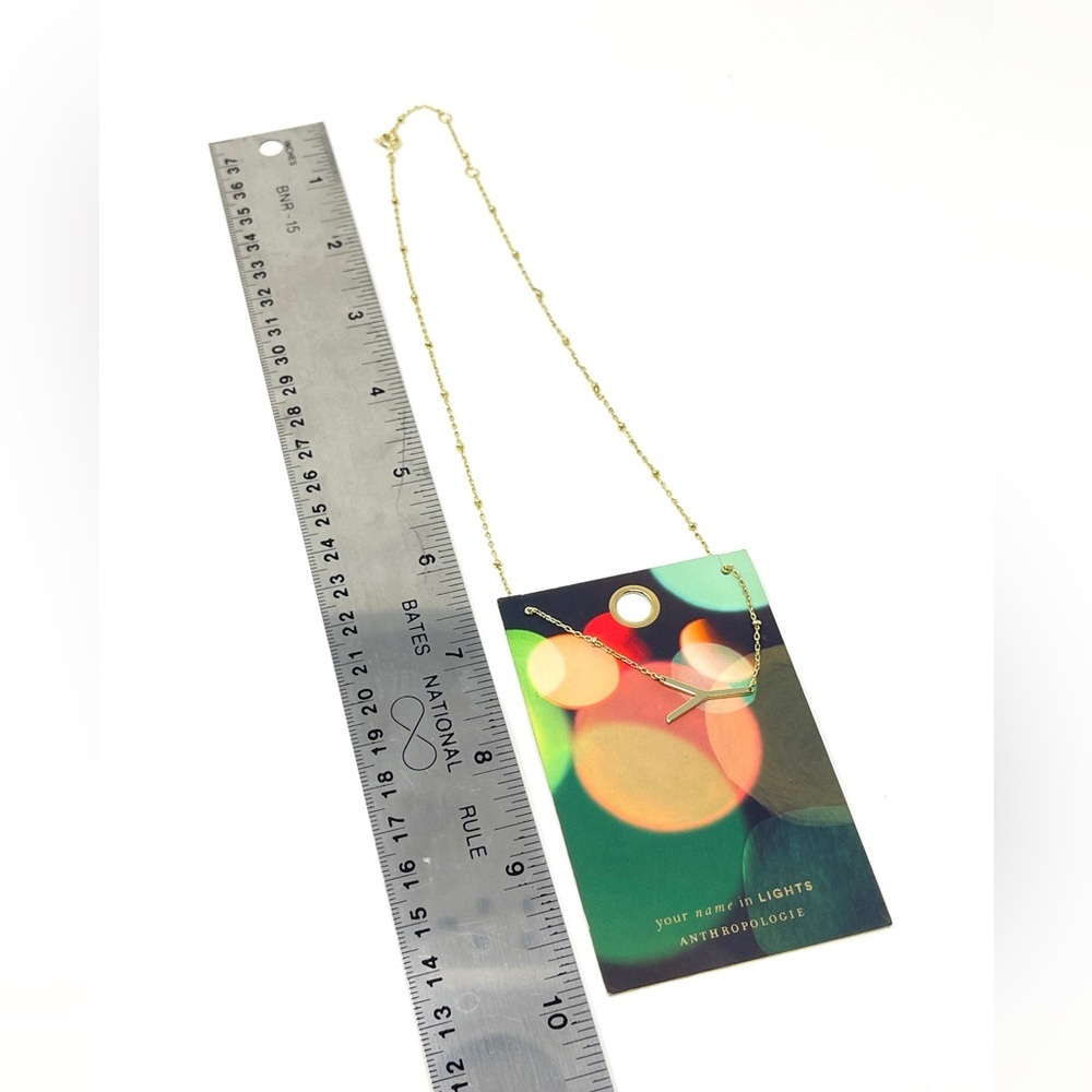 New Anthropologie Monogram Gold Necklace “Y” - Picture 3 of 4